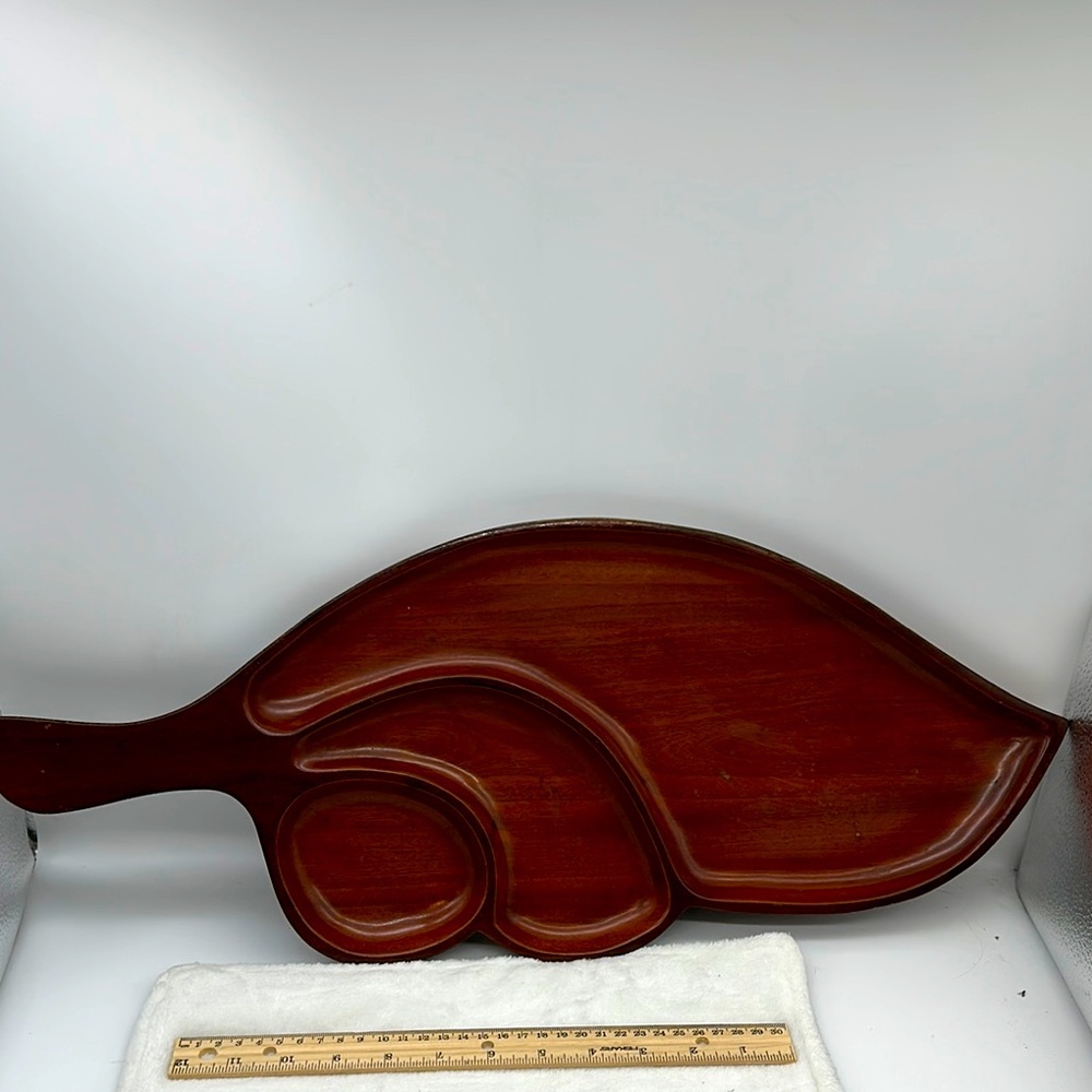 Vintage Solid Mahogany Handmade Leaf shaped Tray Made in Haiti 🇭🇹